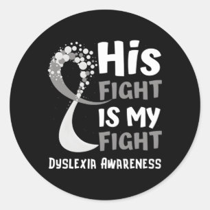 Dyslexia Awareness Grey Ribbon Hope Family Fighter Classic Round Sticker