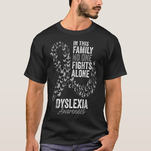 Dyslexia Awareness Month Butterflies Silver Ribbon T-Shirt (Front)