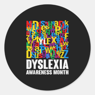 Dyslexia awareness month ribbon silver specialist classic round sticker