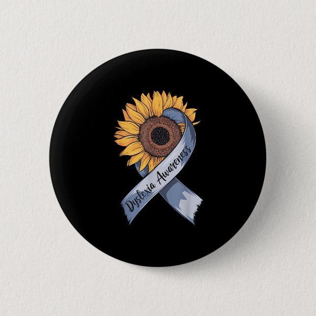 Dyslexia awareness sunflower learning disability 2 inch round button (Front)