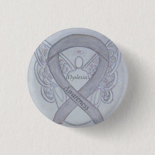 Dyslexia Silver Awareness Ribbon Angel Custom Pin