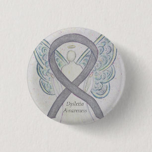Dyslexia Silver Awareness Ribbon Angel Custom Pin