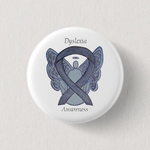 Dyslexia Silver Awareness Ribbon Angel Custom Pins