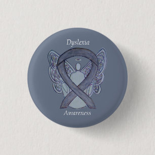 Dyslexia Silver Awareness Ribbon Angel Custom Pins