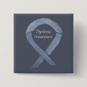Dyslexia Silver Awareness Ribbon Custom Pin