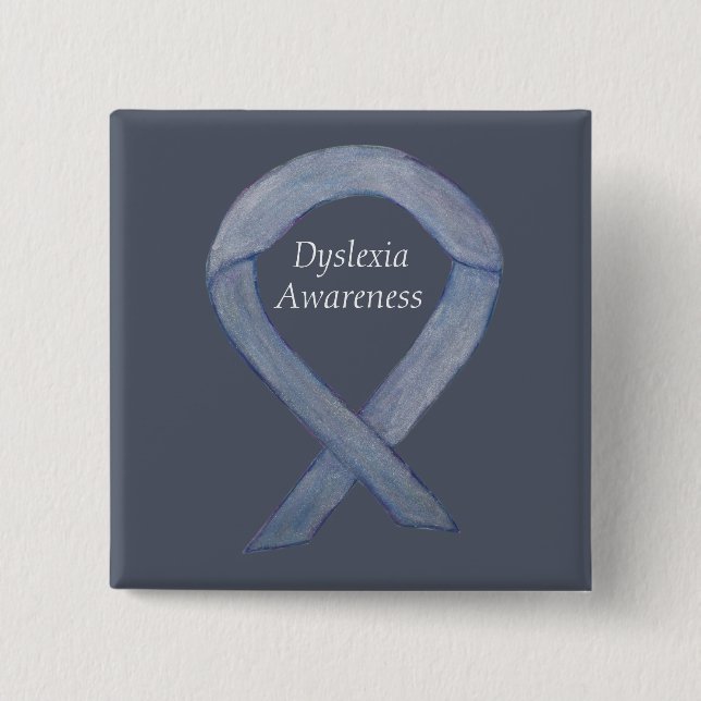 Dyslexia Silver Awareness Ribbon Custom Pin (Front)