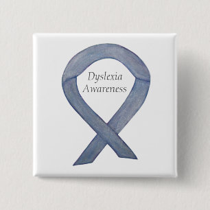 Dyslexia Silver Awareness Ribbon Custom Pin