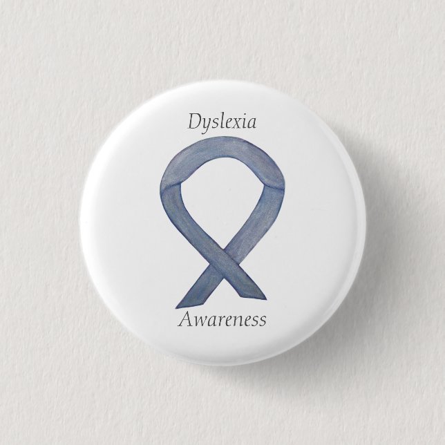 Dyslexia Silver Awareness Ribbon Custom Pin (Front)