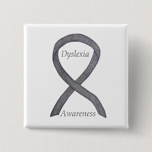 Dyslexia Silver Awareness Ribbon Custom Pin