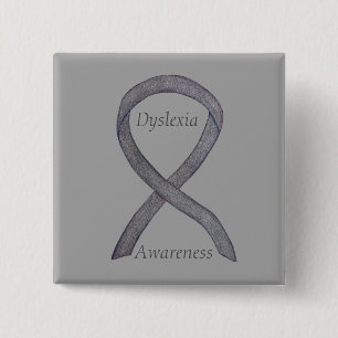 Dyslexia Silver Awareness Ribbon Custom Pin