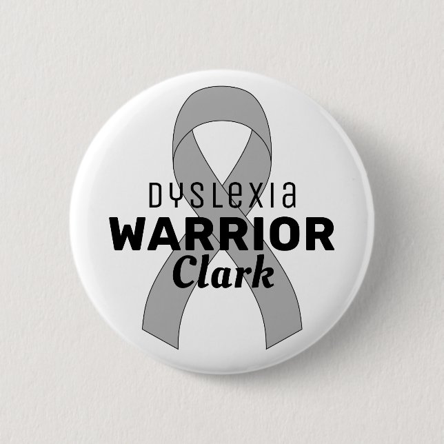 Dyslexia Warrior Ribbon White Button (Front)