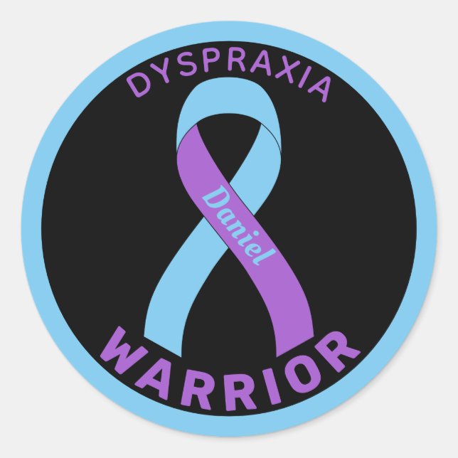 Dyspraxia Warrior Ribbon Black Round Sticker (Front)