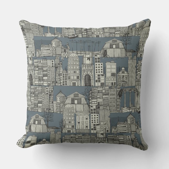 dystopian toile slate throw pillow (Front)