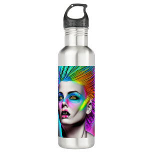 Dystopian Woman in Rainbow Mohawk Abstract Modern  710 Ml Water Bottle