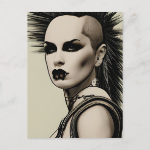 Dystopian Woman Punk Rocker Mohawk and Piercings Postcard