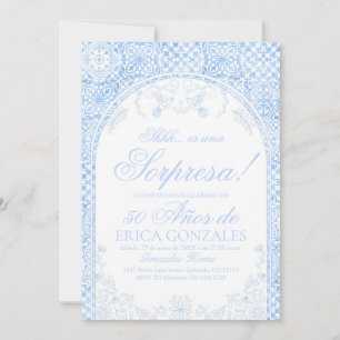 Dysty Blue Papel Picado Surprise 50th Birthday Invitation