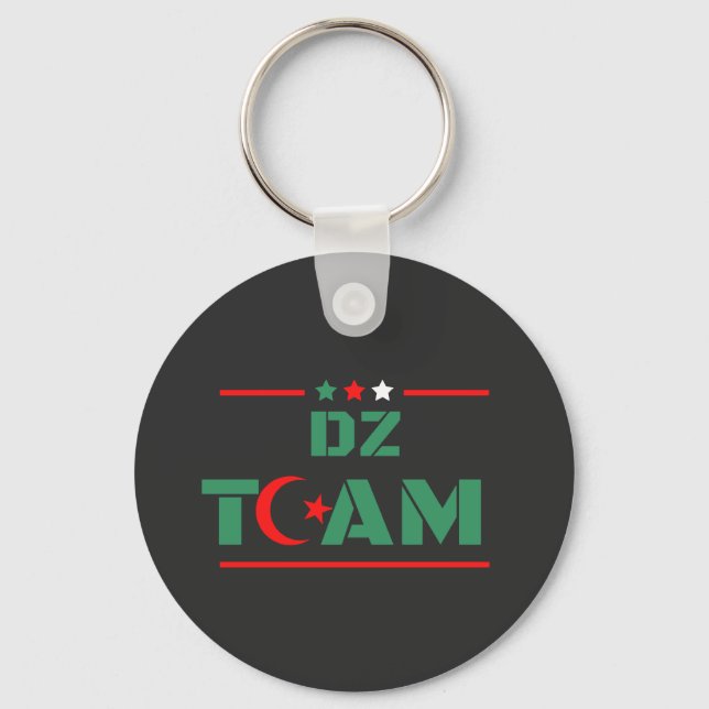 DZ TEAM With Algerian Flag Red Crescent & Star DZ  Keychain (Front)