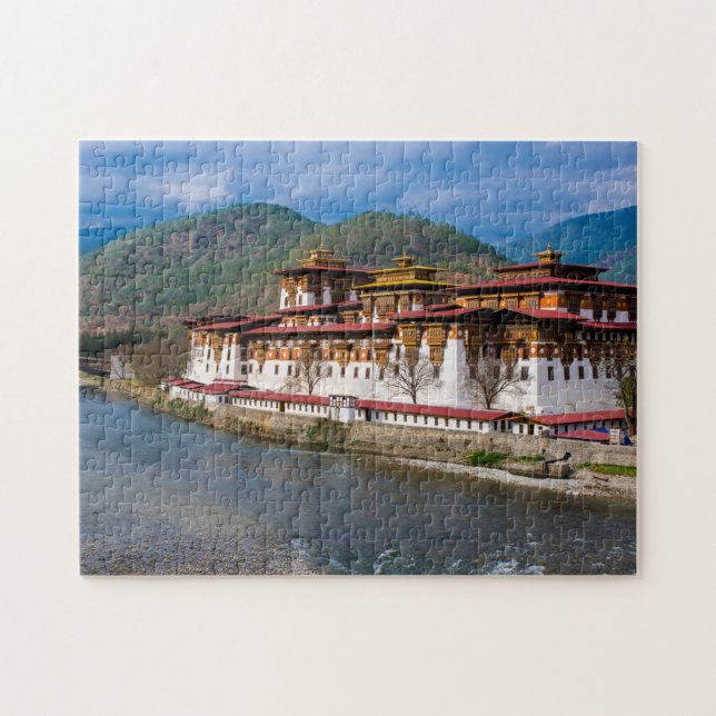 Dzong Building By River Jigsaw Puzzle (Horizontal)