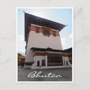 dzong tower bhutan postcard