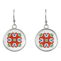 E0031 Earrings Bulgarian motif shevitsa red
