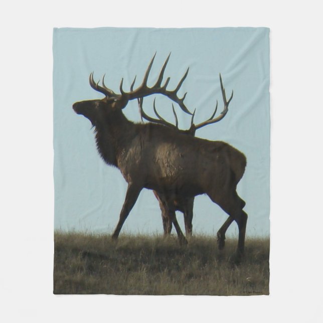 E14 Bull Elk Silhouette Horns on the Horizon Fleece Blanket (Front)
