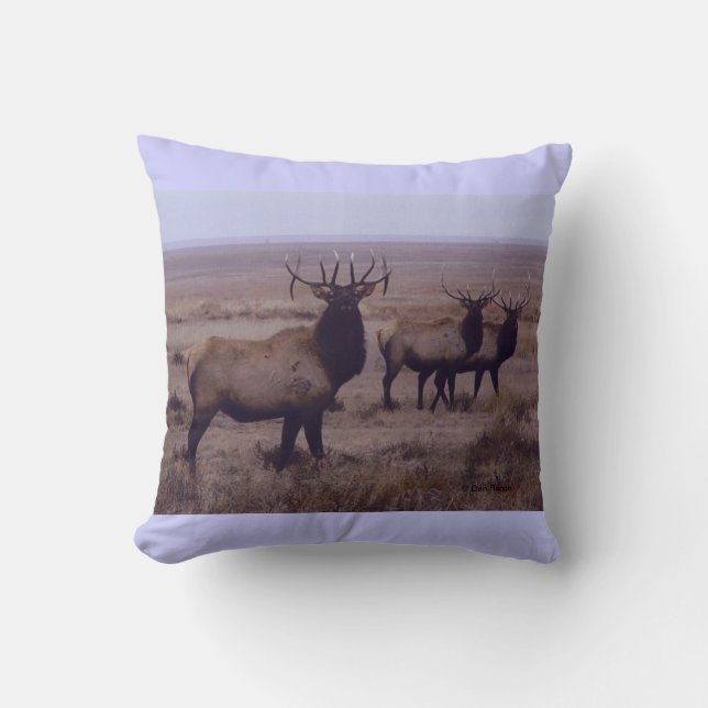 E19 Bull Elk Double Drop Tines Throw Pillow (Front)