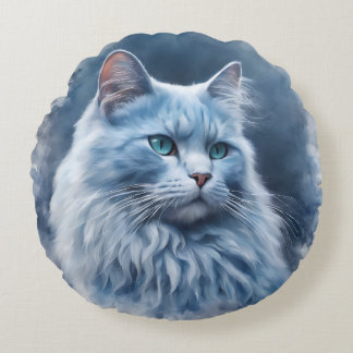 e222legant White Cat Blue Eyes Artistic Phone Case Round Pillow