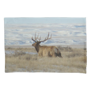 E22 Bull Elk and Snowy Hills Pillowcase