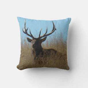 E26 Bull Elk Laying in Weeds Throw Pillow