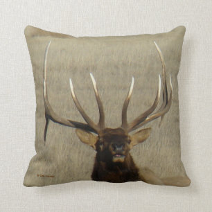 E29 Bull Elk Big Bull Head Shot Throw Pillow