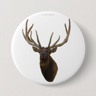 E48 Bull Elk Head in Velvet 3 Inch Round Button