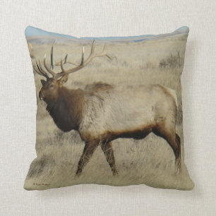 E55 Bull Elk Throw Pillow