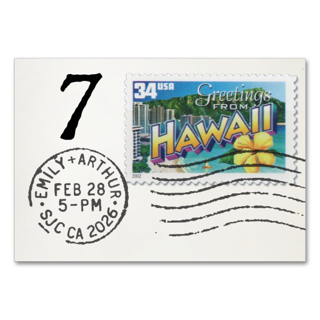 E&A Wedding Reception Table Card 7 Hawaii (Back)