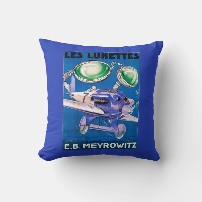 E.B. Meyrowitz Flying Goggles Advertisement Throw Pillow (Front)