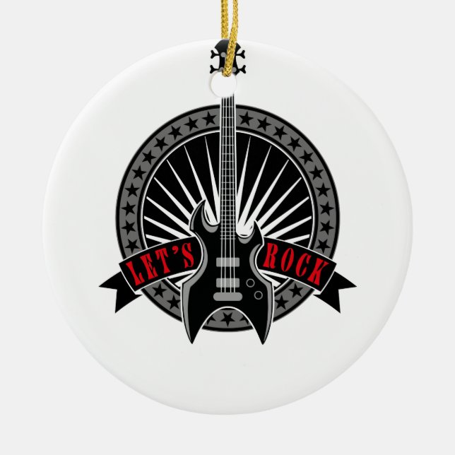 e-bass guitar let's rock ceramic ornament (Front)