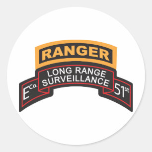 E Co 51st Infantry LRS Scroll, Ranger Tab Classic Round Sticker