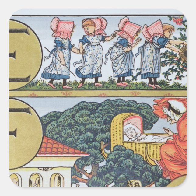 E-F,from an Alphabet based on Nursery Rhymes Square Sticker (Front)