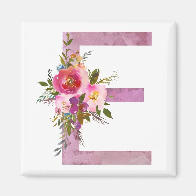 E, Floral Monogram initial , watercolor flower Magnet (Front)