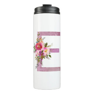 E, Floral Monogram initial , watercolor flower Thermal Tumbler