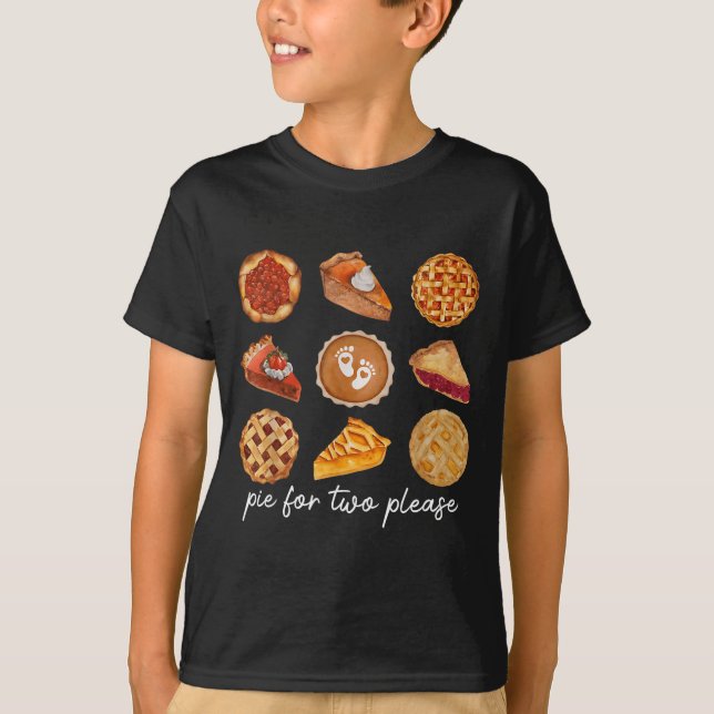 E For Two Please Thanksgiving Fall Pregnancy Annou T-Shirt (Front)