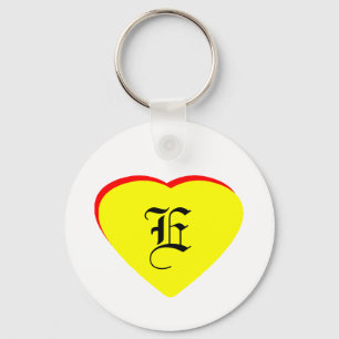 "E" Heart Yellow Red Wedding Invitation The MUSEUM Keychain