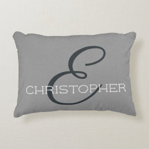 E Initial Personalized Name Black White Grey Accent Pillow