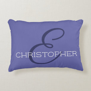 E Initial Personalized Name Blue Trendy Accent Pillow