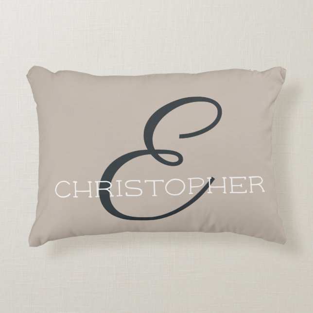 E Initial Personalized Name Neutral Taupe Tan Accent Pillow (Front)