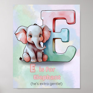 E is for Elephant – Cute Alphabet Animal Nursery P Poster