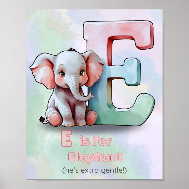 E is for Elephant – Cute Alphabet Animal Nursery P Poster (Front)
