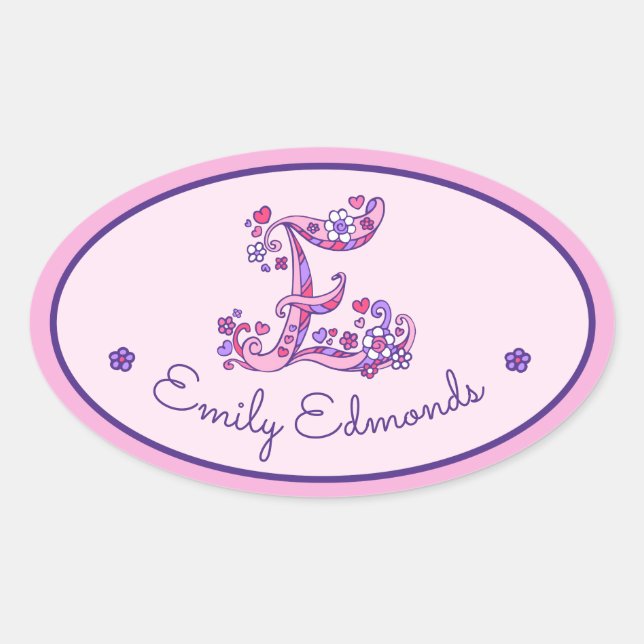 E letter monogram custom name id pink stickers (Front)