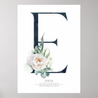 E Letter Monogram White Flowers and Greenery