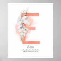 E Letter Monogram White Orchids and Pampas Grass