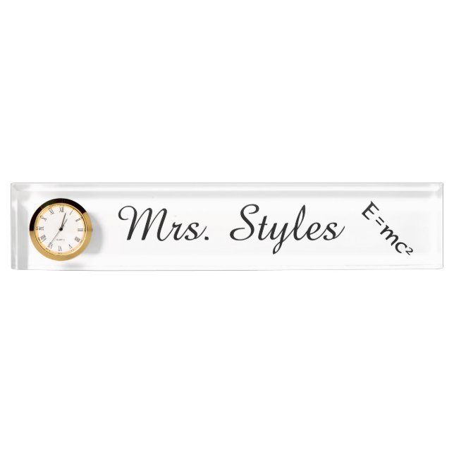 "E=mc²" Personalized Nameplate w/ Clock (Front)